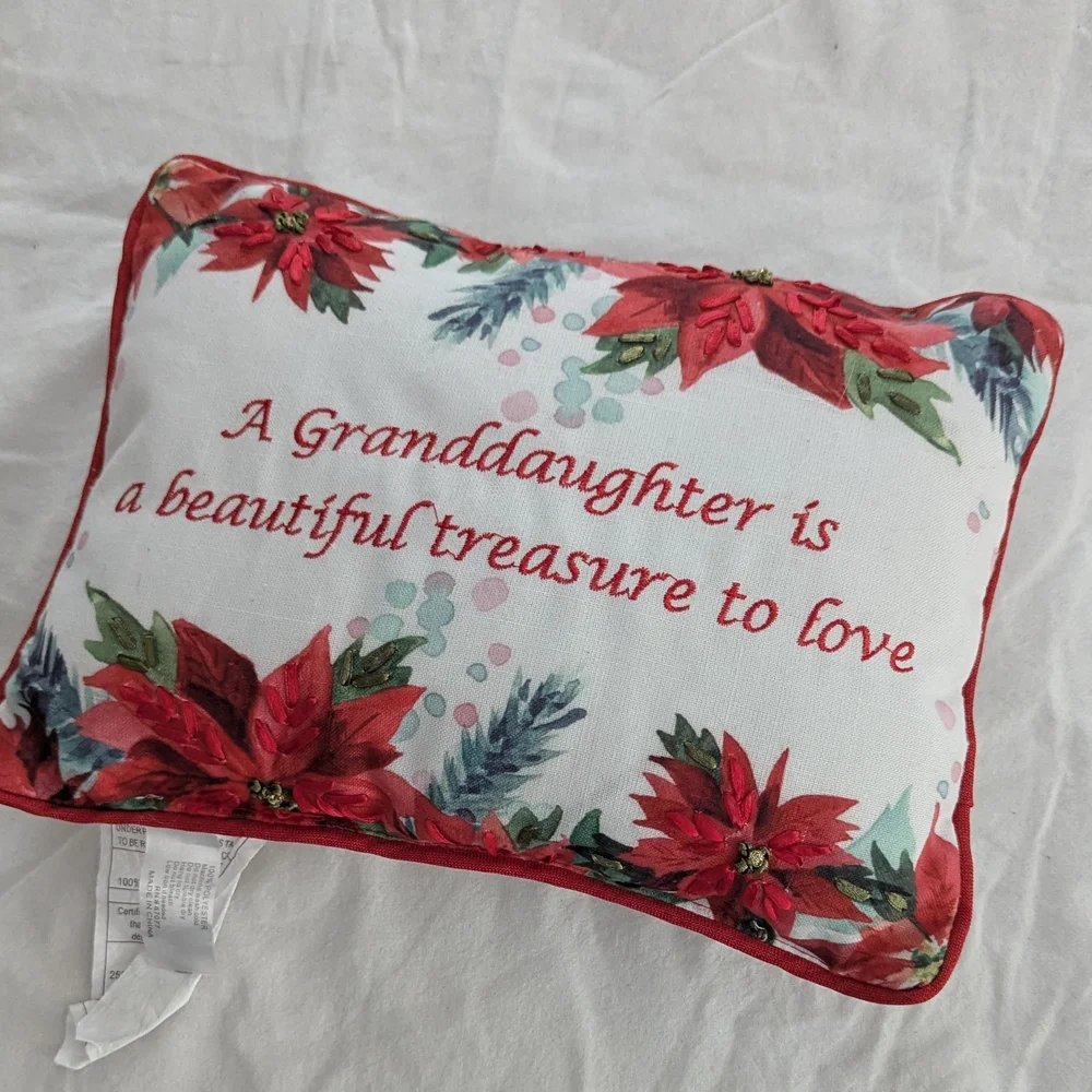 Red Poinsettias Embroidered Throw Pillow